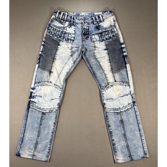 Ragstar Jeans Men’s 32 Moto Biker Ribbed Panels Acid Wash Y2K Streetwear Stacked - Picture 1 of 16